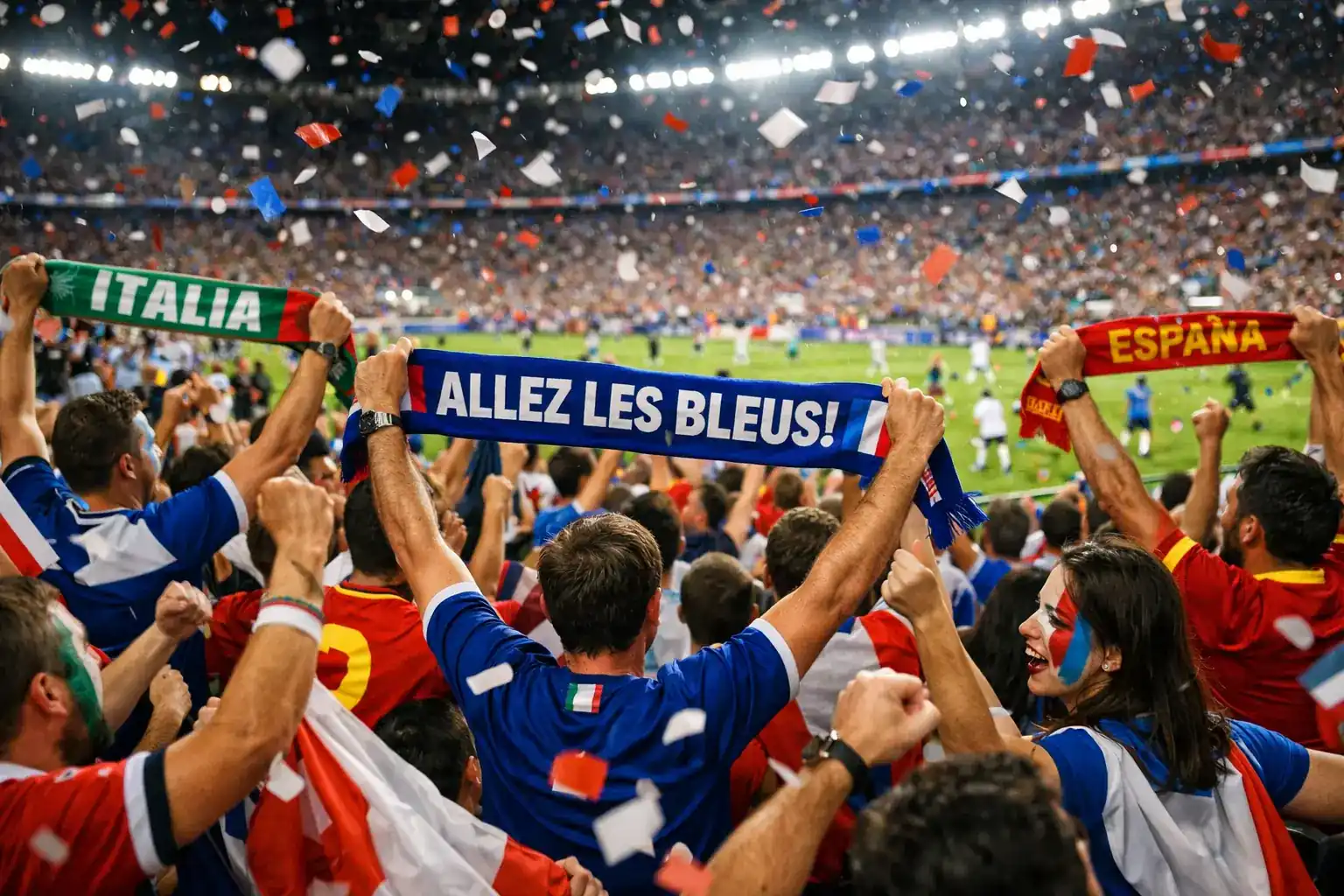 Supporters enthousiastes dans les tribunes d'un stade lors d'un match de Coupe du Monde